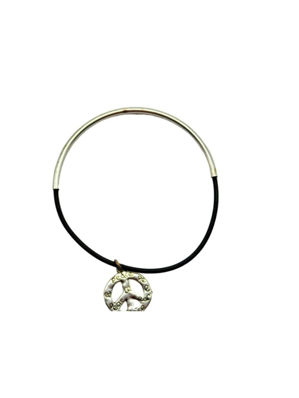 Peace Charm Bangle Bracelet Black Silver - Picture 6 of 7